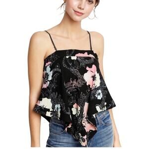 FREE PEOPLE Floral Handkerchief Hem Top Blouse Boho Tank Asymmetrical